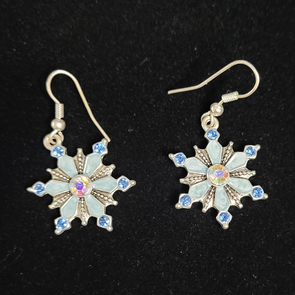 Silver and Blue Snowflake Earrings